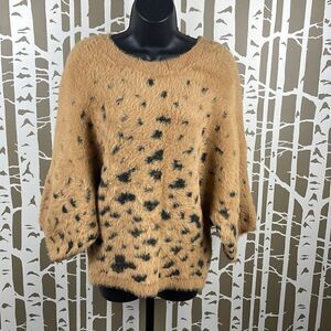 Unbranded Leopard Print Eyelash Knit Fuzzy Full Cropped Sleeve Sweater sz S